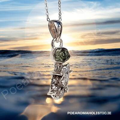 Meteorite Campo Del Cielo Genuine Moldavite Crystal Amulet Necklace Pendant Talisman 925 Sterling Silver 