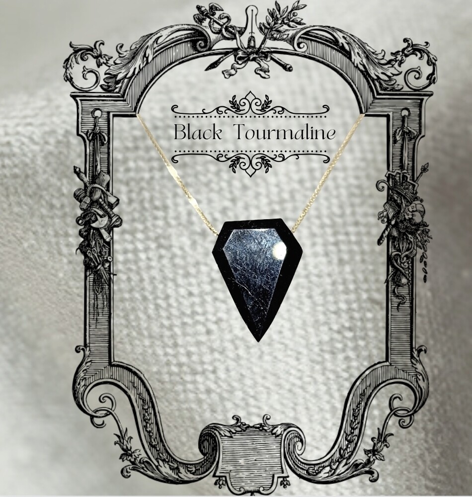Black Tourmaline Crystal Amulet Necklace Pendant Talisman 925 Sterling Silver 