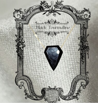 Black Tourmaline Crystal Amulet Necklace Pendant Talisman 925 Sterling Silver 