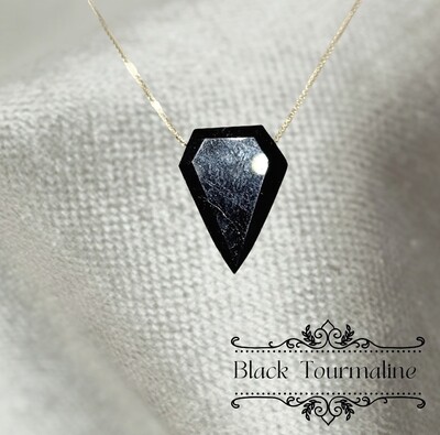 Black Tourmaline Crystal Amulet Necklace Pendant Talisman 925 Sterling Silver 