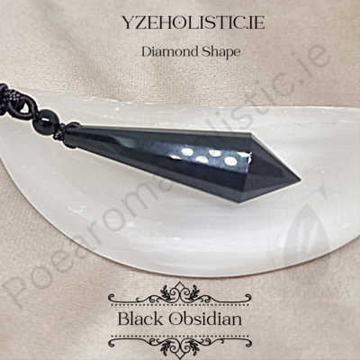 Black Obsidian Crystal Aura Body Protection Amulet Pendant Necklace Diamond Shape 