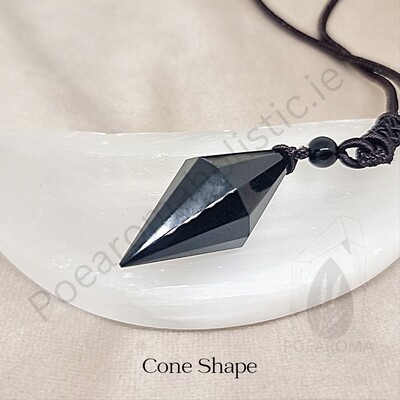 Black Obsidian Crystal Aura Body Protection Amulet Pendant  Necklace Cone Shape 