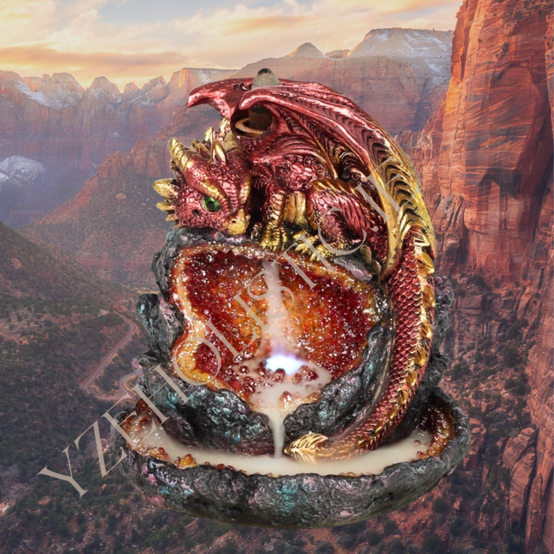 Dragon Cave Backflow Incense Burner with Light Red Lamp