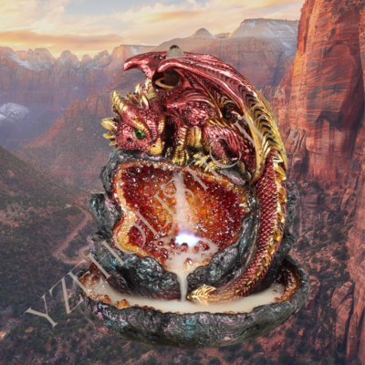 Dragon Cave Backflow Incense Burner with Light Red Lamp