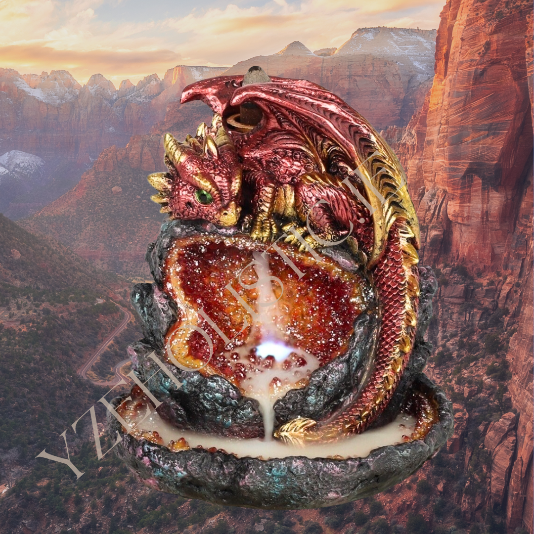Dragon Cave Backflow Incense Burner with Light Red Lamp