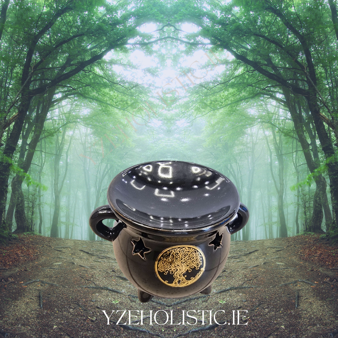 Cauldron Oil Burner Tree Of Life and Stars - Candle Holder - Diffuser Essential Oils - Wax - Incense Cones Large