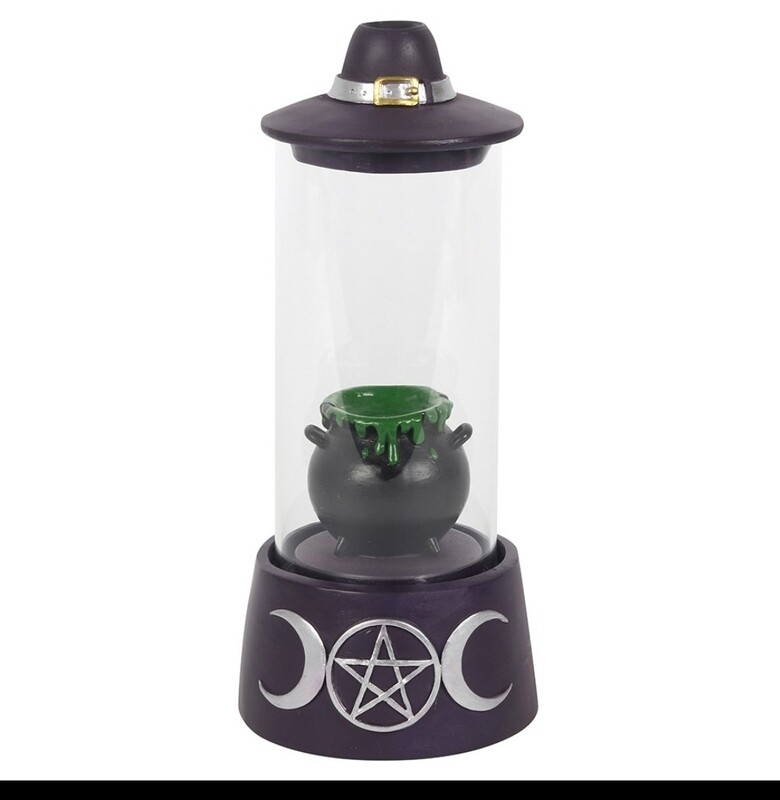 ENCLOSED HAT AND CAULDRON LED BACKFLOW BURNER AROMATHERAPY WITCHCRAFT 