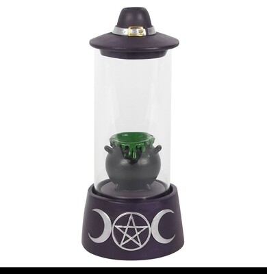 ENCLOSED HAT AND CAULDRON LED BACKFLOW BURNER AROMATHERAPY WITCHCRAFT 