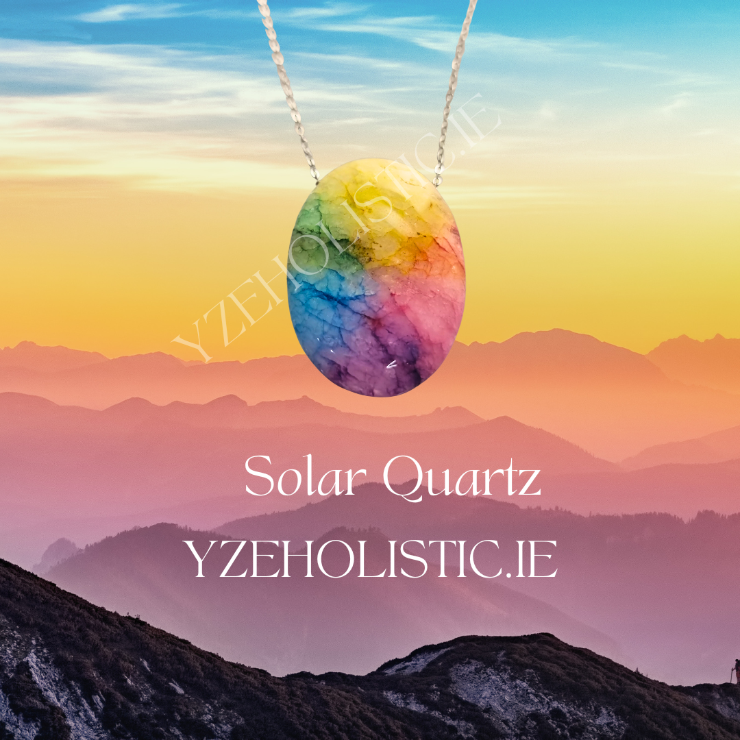 Solar Quartz Crystal Pendant Amulet Necklace 925 Sterling Silver Chakra Rainbow 