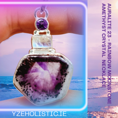 Auralite 23 Crystal -  Rainbow Moonstone -  Amethyst - Sterling Silver &quot;REBIRTH&quot; ~ Amulet Necklace