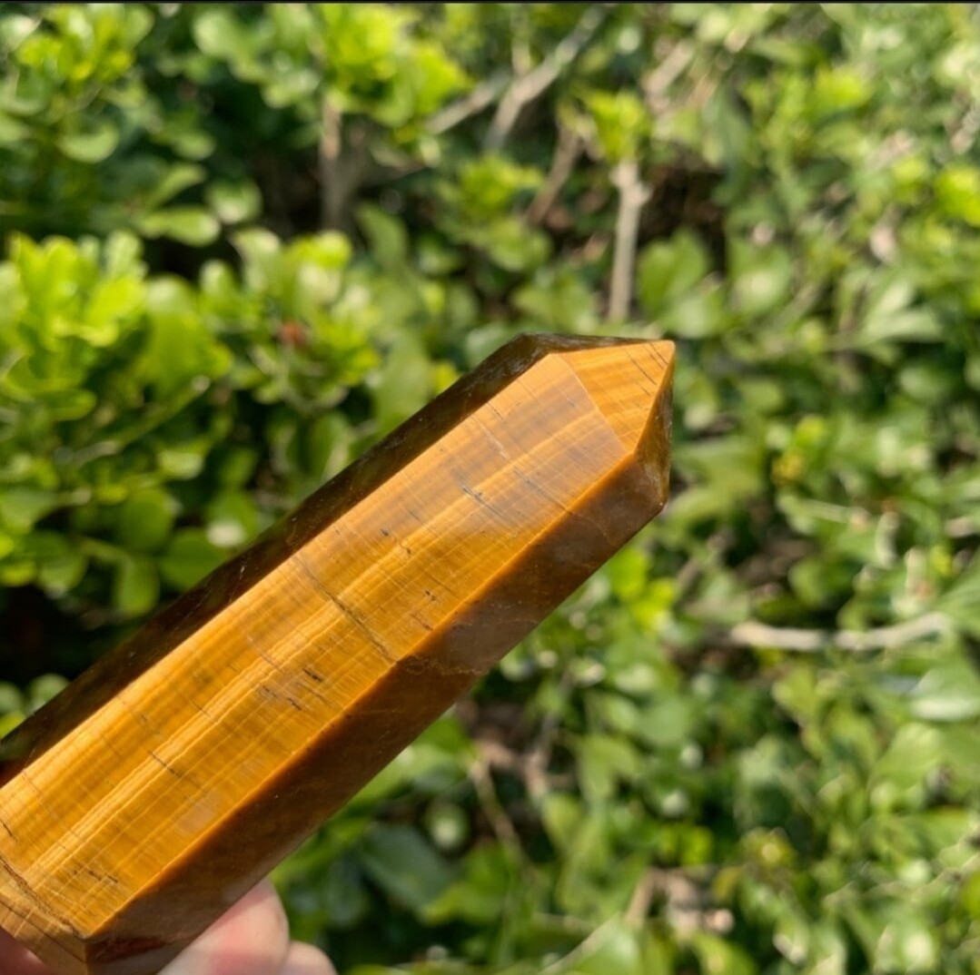 Tiger Eye Tower Obelisk Wand Point Genuine Crystal Master Healer Large 