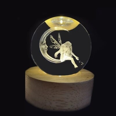 FAIRY ON THE MOON GLOBE GLASS CRYSTAL BALL LED LIGHT LAMP SPHERE COMPLETE MULTICOLOUR 