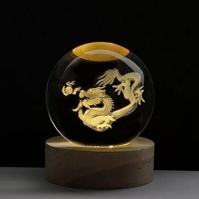 DRAGON MEMORIES GLASS CRYSTAL BALL LED LIGHT LAMP SPHERE COMPLETE MULTICOLOUR, GIFT BOX
