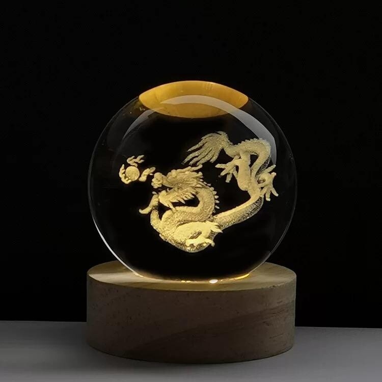 DRAGON MEMORIES GLASS CRYSTAL BALL LED LIGHT LAMP SPHERE COMPLETE MULTICOLOUR, GIFT BOX