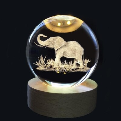 Elephant Lucky Glass Crystal Ball Led Light Lamp Sphere Complete Multicolour