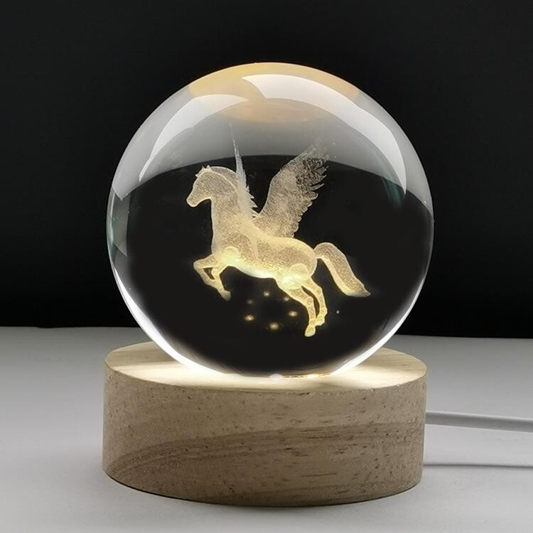 PEGASUS  FLYING HORSE CRYSTAL GLOBE LUCKY GLASS CRYSTAL BALL LED LIGHT LAMP SPHERE COMPLETE MULTICOLOUR SPHERE LAMP 