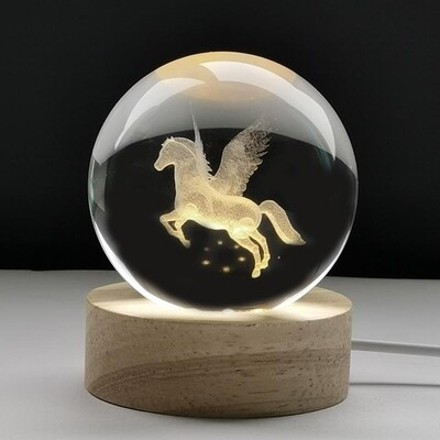 PEGASUS  FLYING HORSE CRYSTAL GLOBE LUCKY GLASS CRYSTAL BALL LED LIGHT LAMP SPHERE COMPLETE MULTICOLOUR SPHERE LAMP 