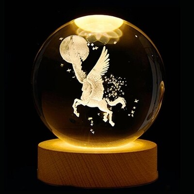 PEGASUS MOON/ SUNRISE FLYING HORSE GLOBE LUCKY GLASS CRYSTAL BALL LED LIGHT LAMP SPHERE COMPLETE MULTICOLOUR 