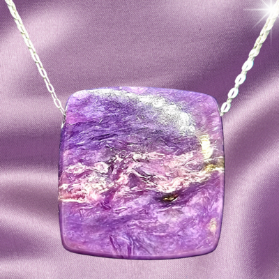 Charoite Crystal Amulet Pendant 925 Sterling Silver Necklace 