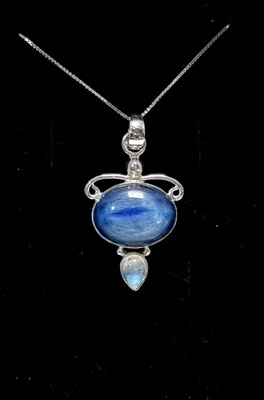 Kyanite ~ Moonstone Crystal Necklace 925 Sterling Silver &quot;Soul Glow&quot; ~ Amulet 