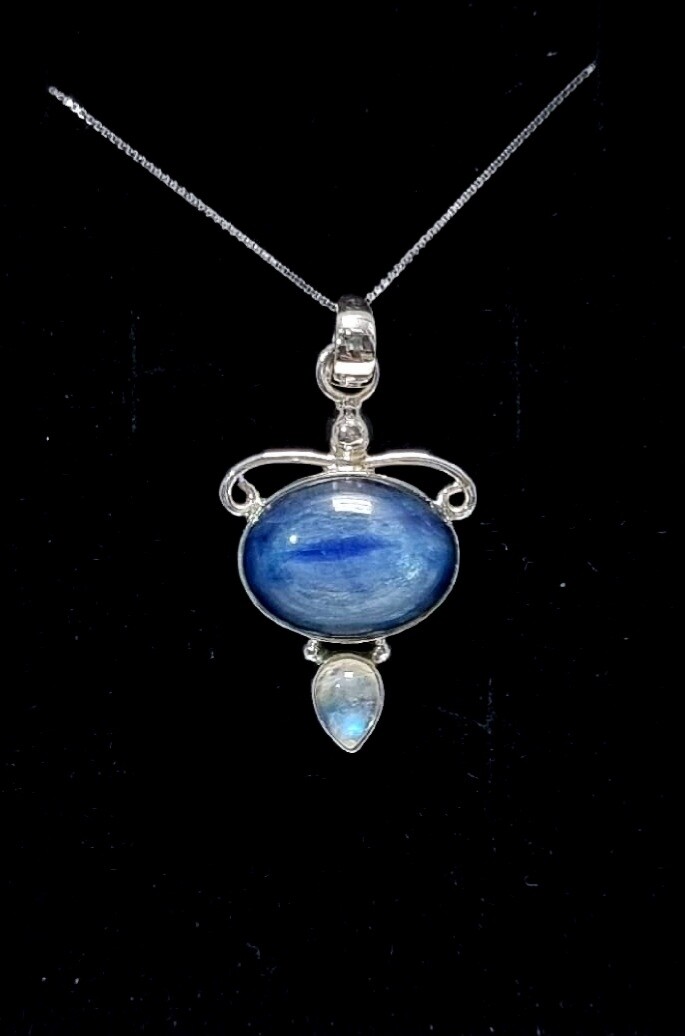 Kyanite ~ Moonstone Crystal Necklace 925 Sterling Silver &quot;Soul Glow&quot; ~ Amulet 