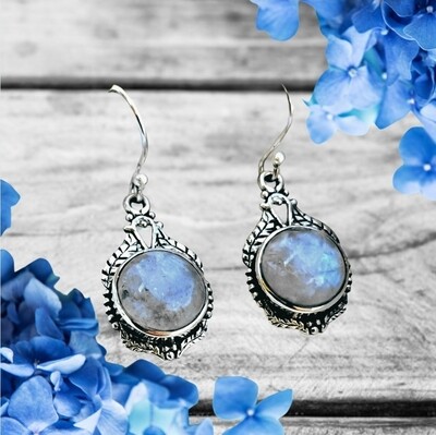 Moonstone Crystal Earrings 925 Sterling Silver 
