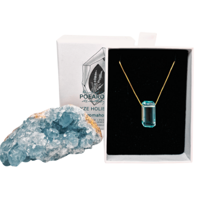 Aquamarine Crystal 925 Silver Amulet Pendant Necklace.
