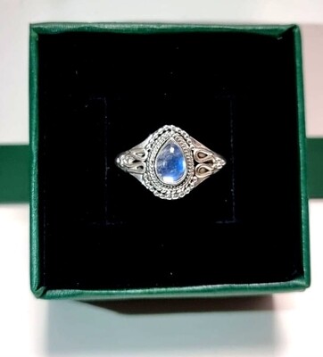 Moonstone Crystal Tear Drop Ring 925 Sterling Silver Gemstone