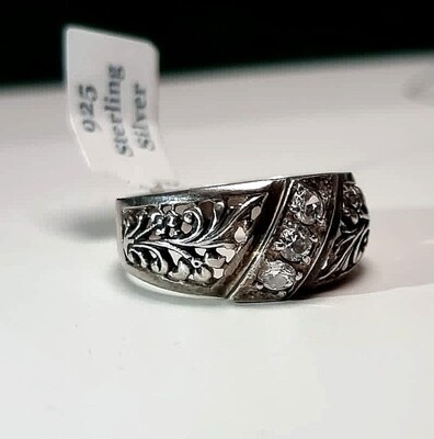 VINTAGE STYLE WHITE STONE 925 PURE STERLING SILVER RING 