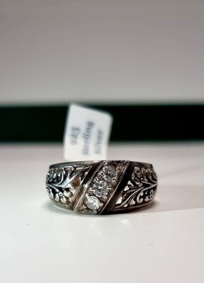 VINTAGE STYLE WHITE STONE 925 PURE STERLING SILVER RING 