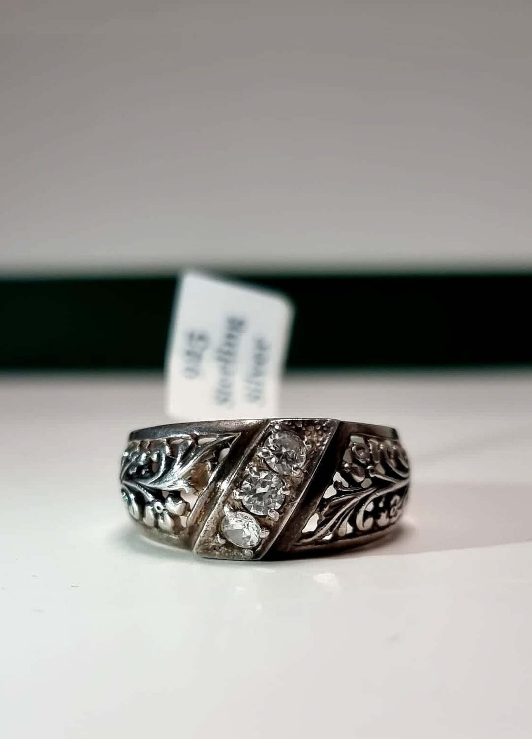 VINTAGE STYLE WHITE STONE 925 PURE STERLING SILVER RING 