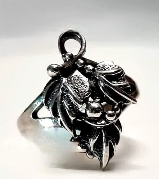VINTAGE STYLE BERRY LEAF PURE 925 SILVER RING 