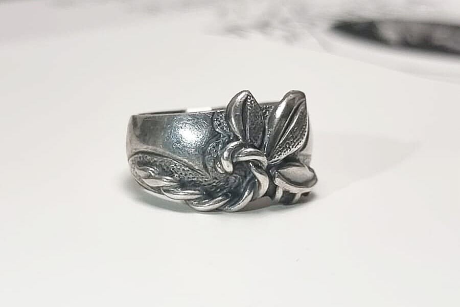 VINTAGE STYLE LILY LEAF PURE 925 SILVER RING 