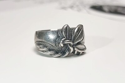 VINTAGE STYLE LILY LEAF PURE 925 SILVER RING 