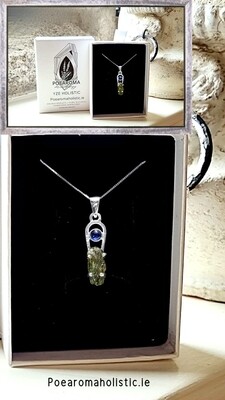 Moldavite Crystal with Kyanite Cabochon Necklace 