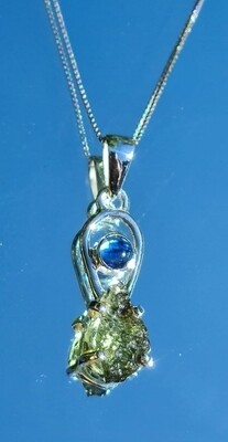 Moldavite Crystal with Kyanite Cabochon Necklace 