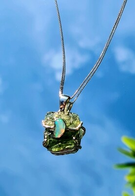 Moldavite - Opal Crystal Amulet Necklace Pendant Talisman