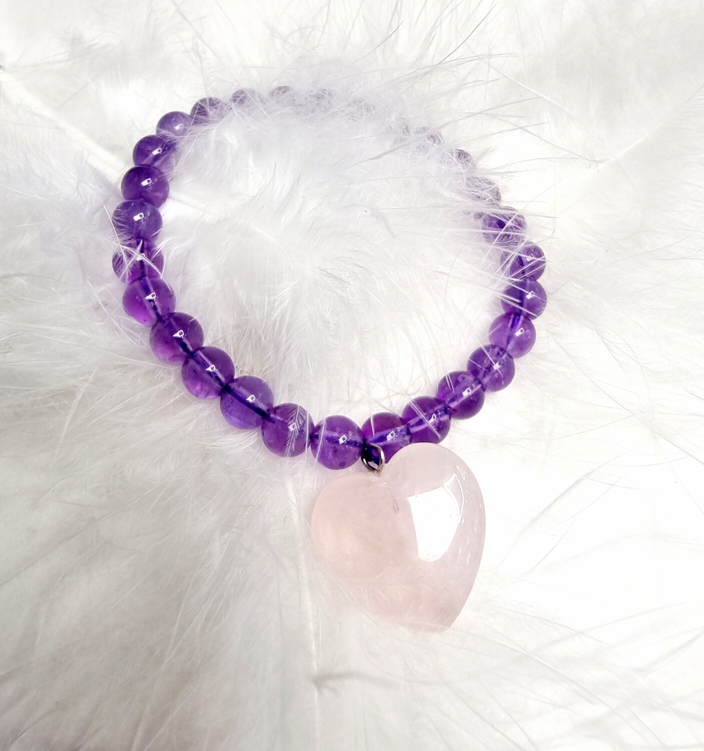 Amethyst Crystal Bracelet with Rose Quartz Heart 