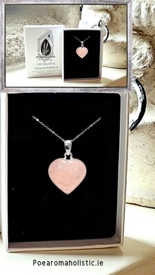 ROSE QUARTZ CRYSTAL HEART PENDANT NECKLACE 925 STERLING SILVER UNCONDITIONAL LOVE