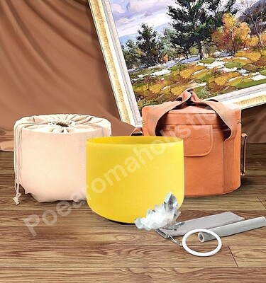 Crystal Singing Bowl Solar Plexus chakra 11" E-tone Yellow (30cm) 432Hz with Leather Padded Bag