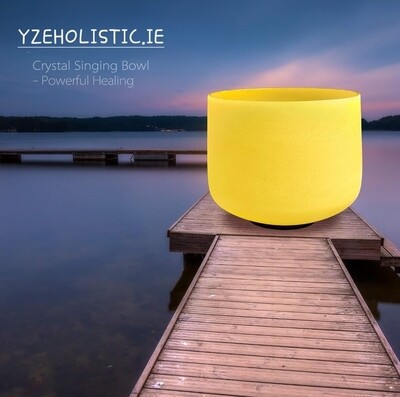 Crystal Singing Bowl Solar Plexus chakra 11&quot; E-tone Yellow (30cm) 432Hz with Leather Padded Bag