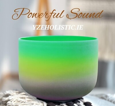 Crystal Singing Bowl 9&quot;A Third Eye Rainbow Chakra Colored Frosted Quartz 