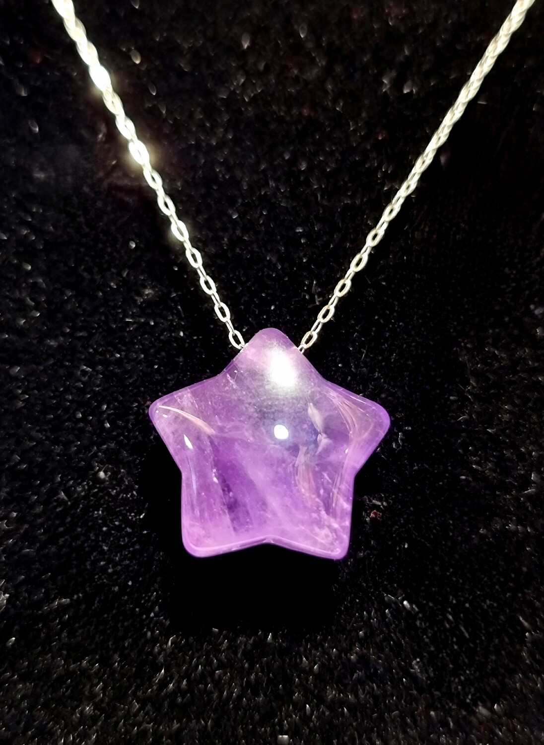 Amethyst Crystal Star Shape Necklace Purple Pendant 925 Sterling Silver