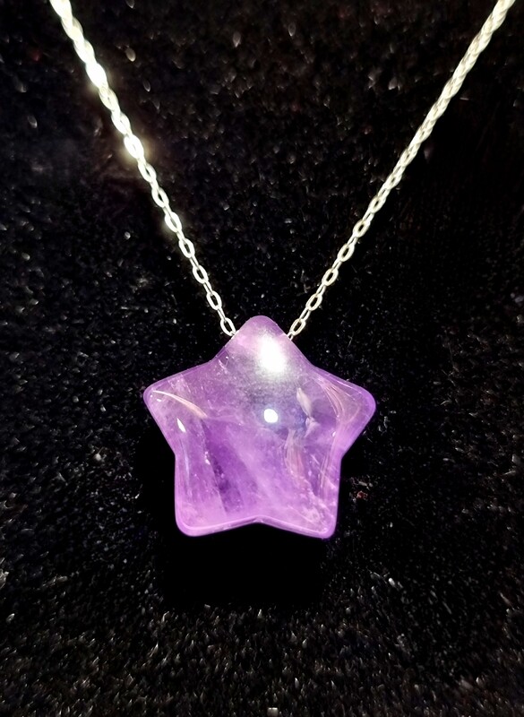 Amethyst Crystal Star Shape Necklace Purple Pendant 925 Sterling Silver
