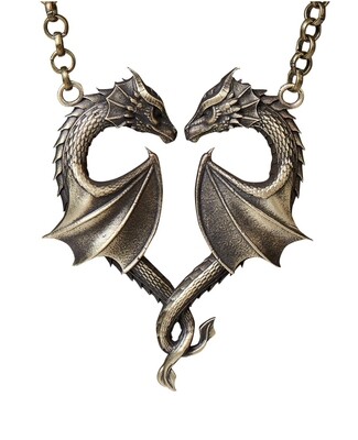 Double Dragon Heart Necklace - Endless Love Celtic Dragon Wings Lovers Dragon Bronze Necklace Pendant Amulet