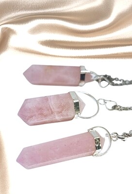 Rose Quartz Crystal heloxahon point pendant necklace silver 