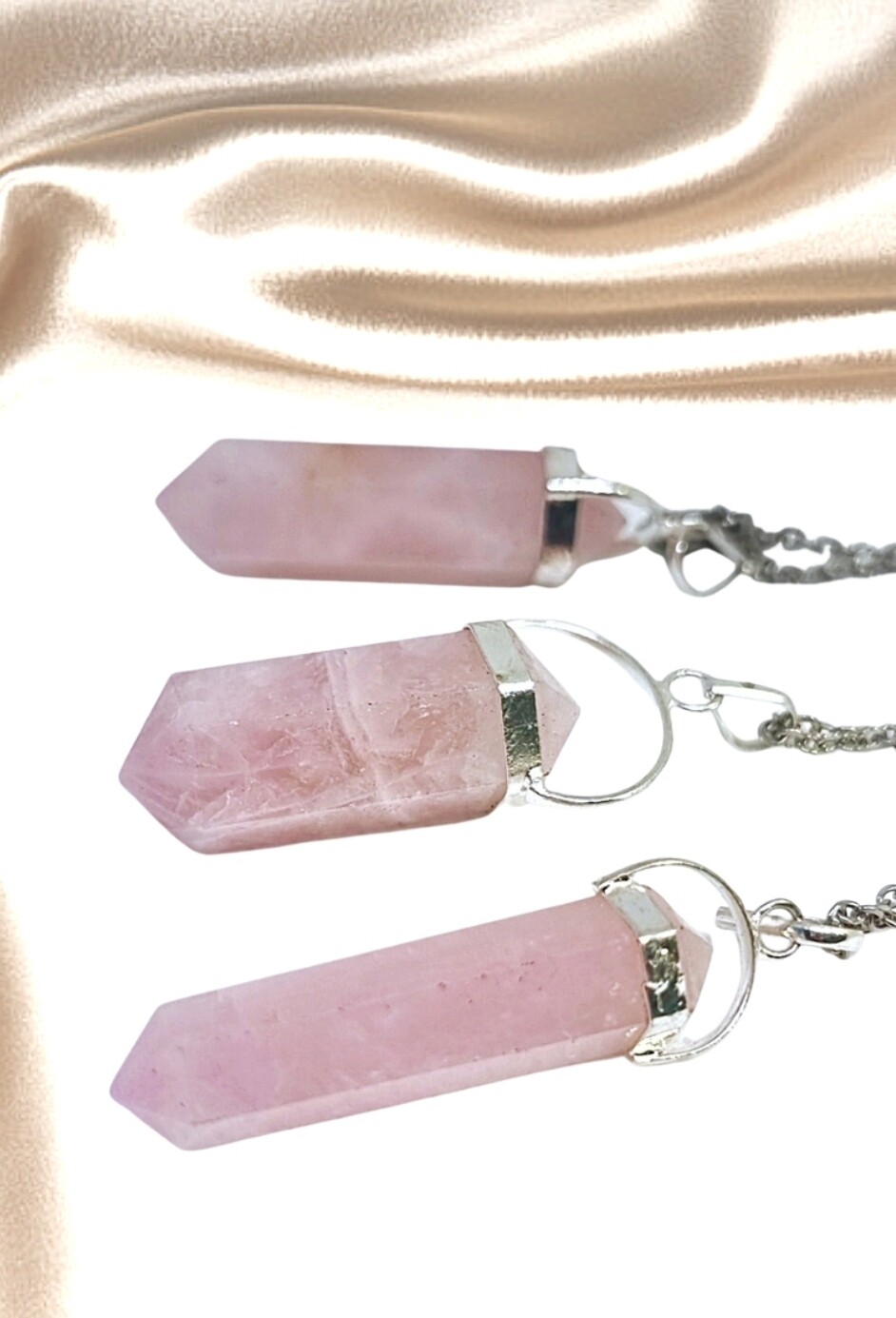 Rose Quartz Crystal heloxahon point pendant necklace silver 