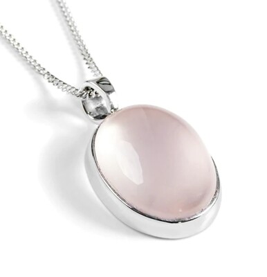 Rose Quartz Necklace Oval Crystal 925 Sterling Silver Pendant 