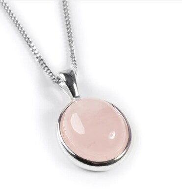 Rose Quartz Crystal Necklace Round 925 Sterling Silver Pendant