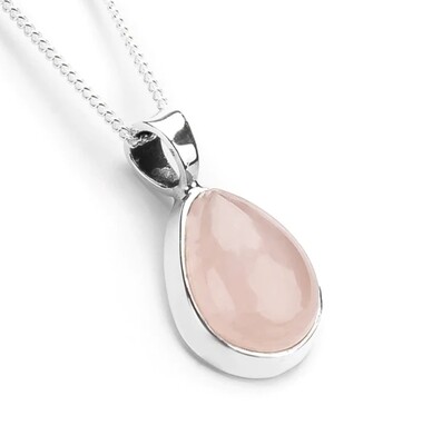 Rose Quartz Crystal Necklace Drop Shape 925 Sterling Silver Pendant 20-30mm